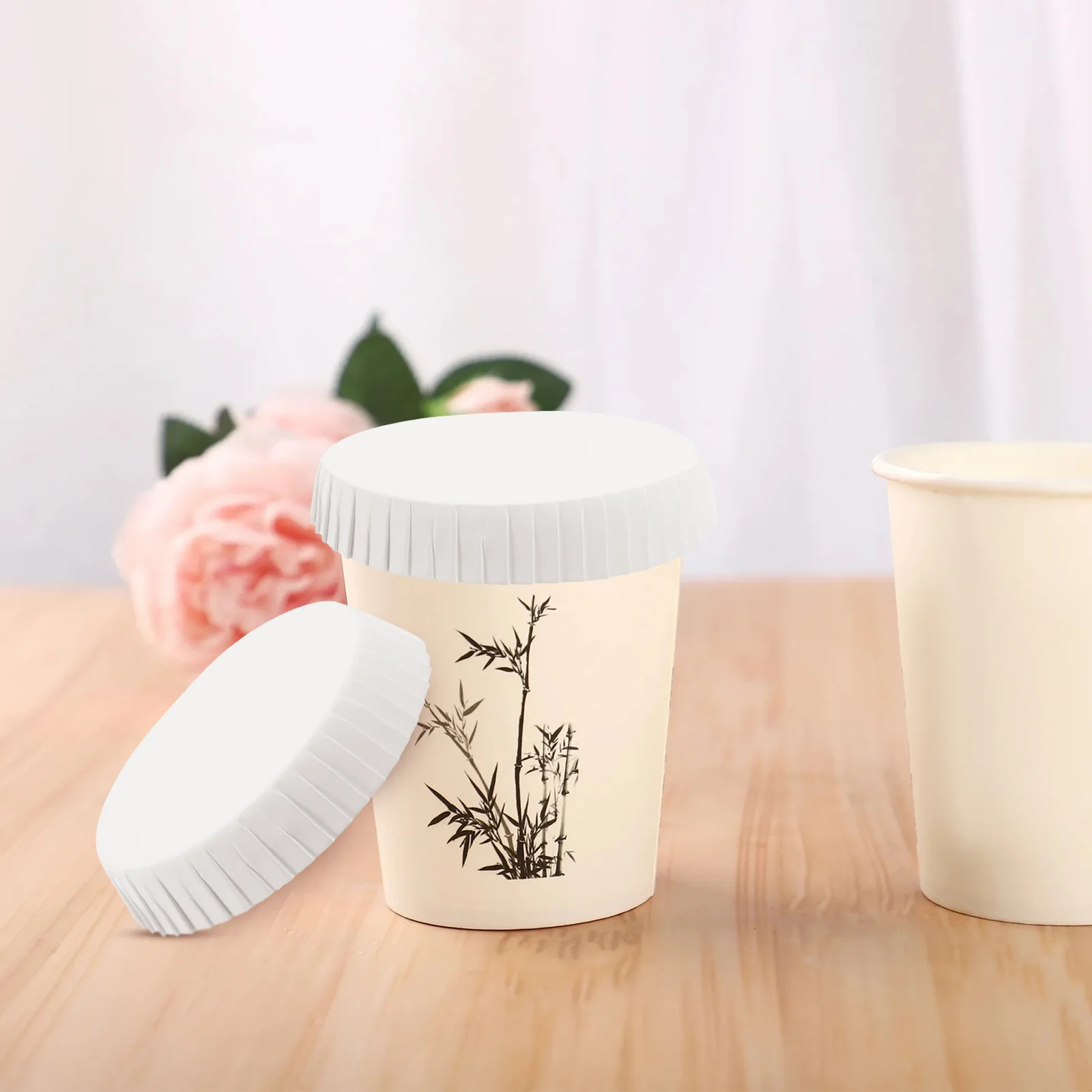 

50pcs Paper Cup Lid Heat Resistant Disposable Coffee Cover Whiteboard Diy Spill Proof For Hotel Cafe Ktv Party Wedding Kitchen