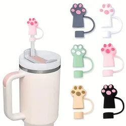 Cute Silicone Straw Toppers Cat Paw Straw Cover For Stanley 30/40oz Tumbler Cup Reusable Dust-Proof Spill-Proof Plug 10mm