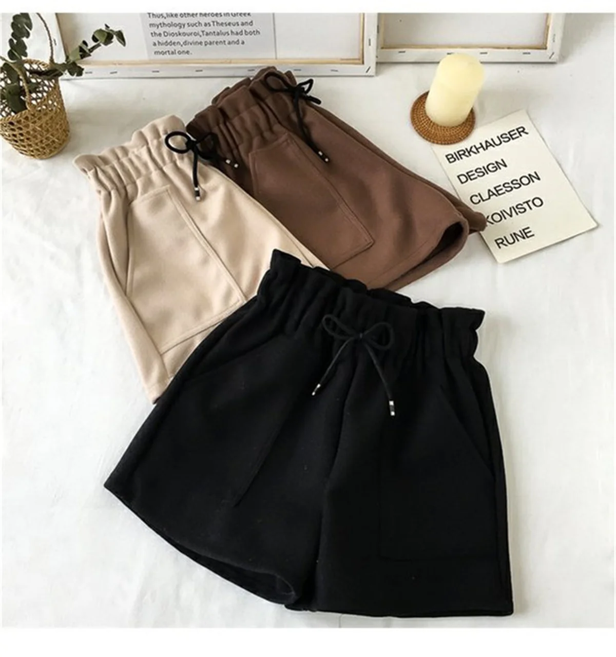 Fashion Autumn Winter Woolen Shorts Women 2025 High Waist New In Retro Elegant Short Pant Korea Loose Solid Trouse Casual Street - Image 4
