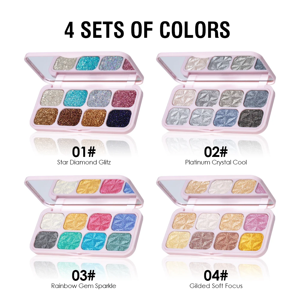 All-in-one 8 cores destaques paleta de maquiagem multicolorido sombra de olho disco roxo arco-íris glitter destaques maquiagem cromo olho mak