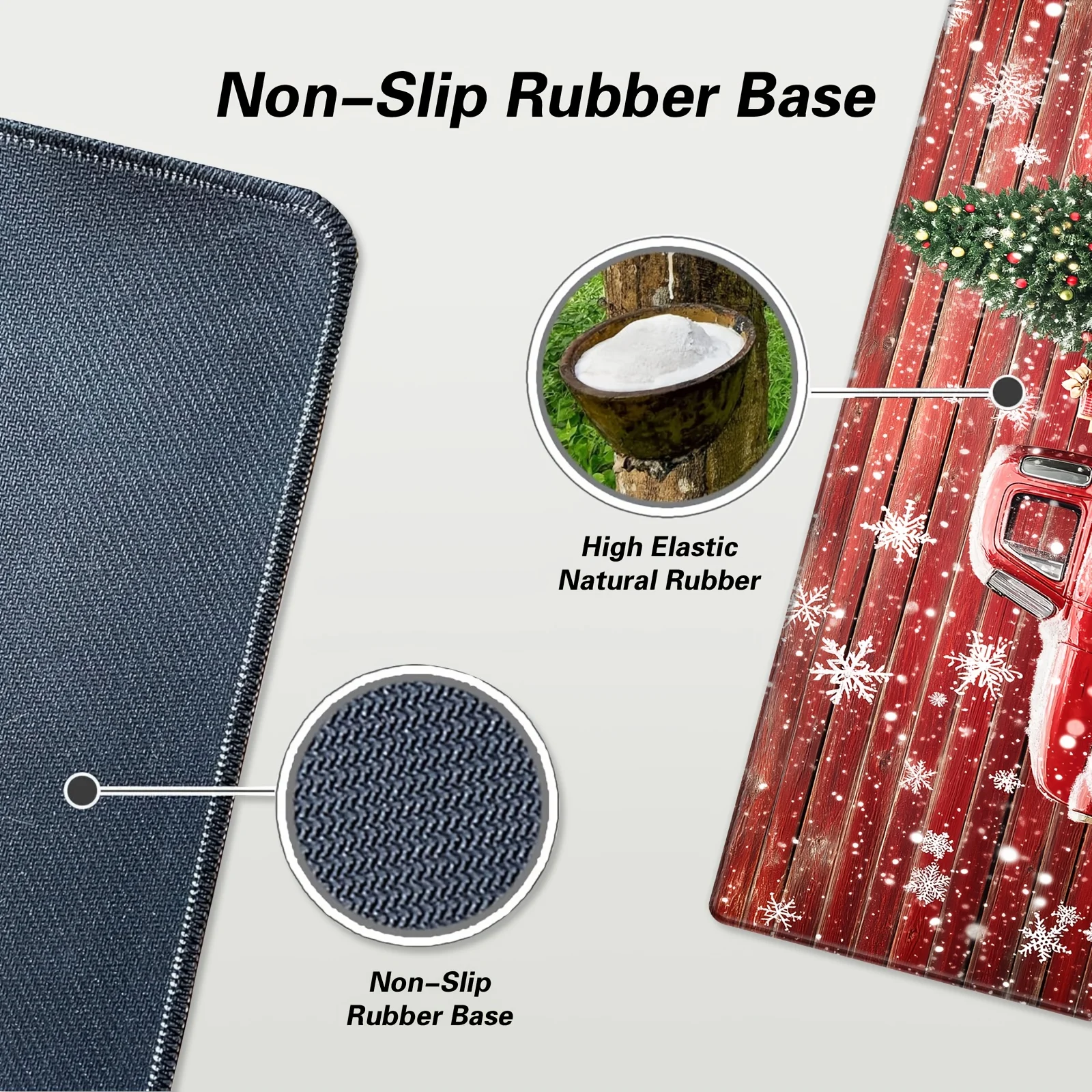 Tappetino per mouse con albero di Natale e camion rosso con base in gomma antiscivolo e bordi cuciti - Tappetino da scrivania festivo esteso di grandi dimensioni per la casa O