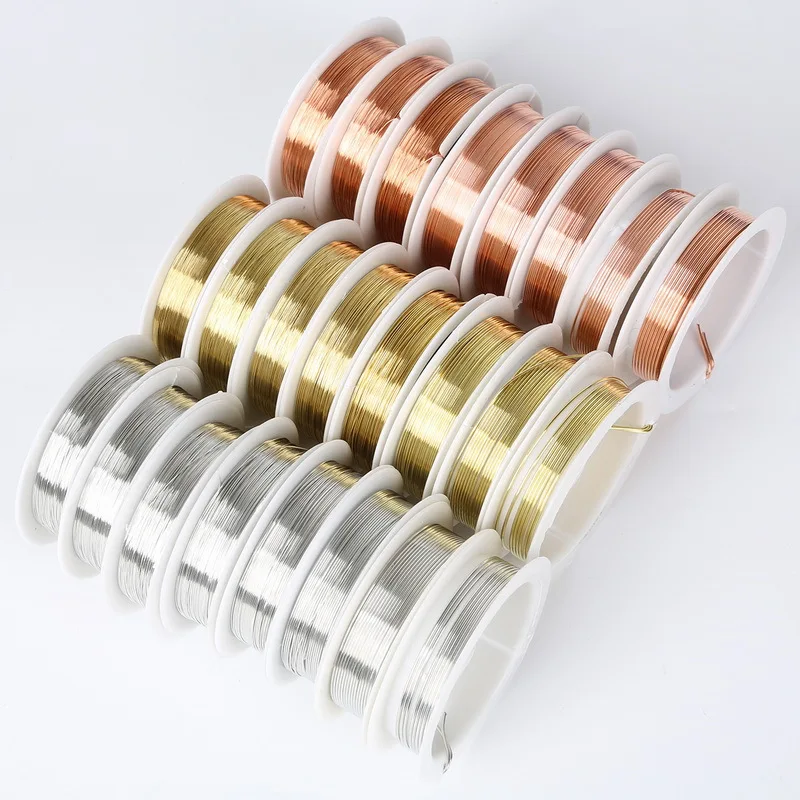 1 rolka miedziane druty do wyrobu biżuterii złota rodowa żyłka do nawlekania koralików przewód metalowy Diy Charm bransoletki kolczyk znalezienie