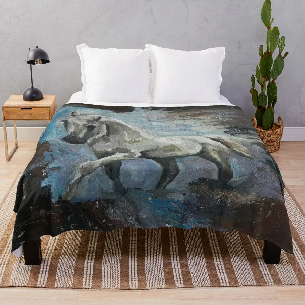 

White horse Throw Blanket Retros Decoratives decorative Blankets