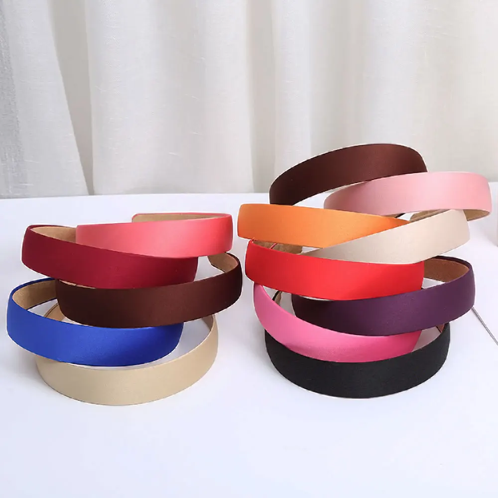 1.5cm/2cm  Satin Hairbands Women Covered Adult Hair Band Kids 33Pcs Colored Ribbon Hairband Multicolor Girl Headwear Accessories