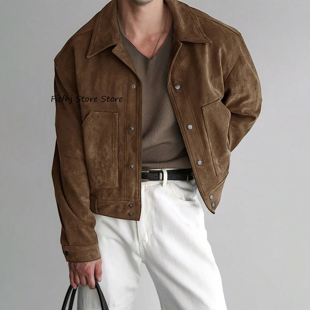 

Модные мужские пиджаки с отложным воротником из искусственной замши, однобортные городские блейзеры, повседневные и стильные мужские костюмы-пиджаки