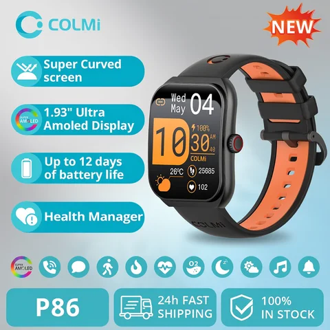 New COLMI P86 1.93" AMOLED Smartwatch Men Health Manager Bluetooth Call IP68 Waterproof Smart Watch Women For Xiaomi iOS Phone