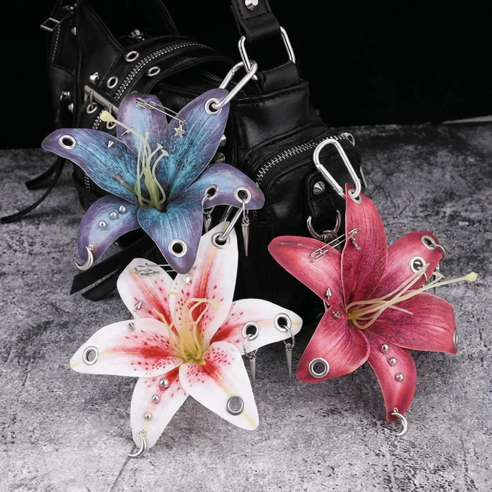 Simulation Flower Orchid Lily Keychain Handmade Drilling and Puncture Colorful Flower Bag Pendant Backpack Decoration
