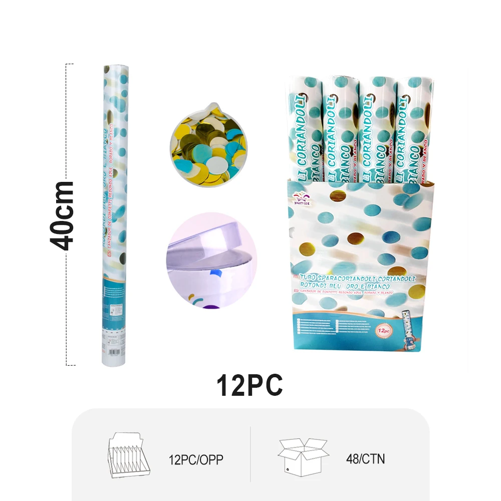 

40CM blue round paper mixed foil and metal fireworks, a pack of 12 suitable for birthday parties, grand events, weddings