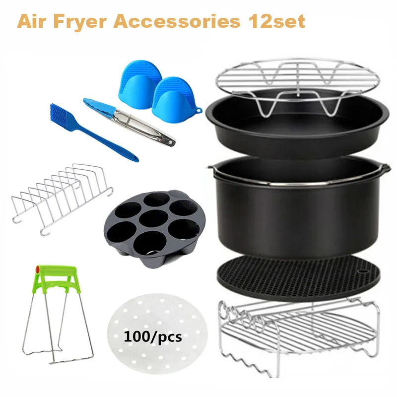 

12Pcs/Set 7 Inch / 8 Inch Air Fryer Accessories For Gowise Phillips Cozyna And Secura Fit All Airfryer 3.7 4.2 5.3 5.8QT Pizza