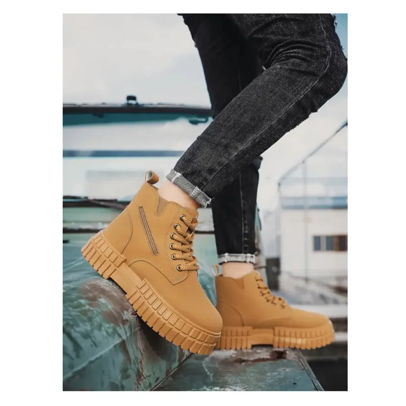 

Мужские короткие ботинки, нескользящая конструкция, утолщенная прочная подошва, двойная застежка, застежка-молния и шнурки, классический стиль, защита пятки