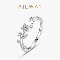 Ailmay Hot Sale Genuine 925 Sterling Silver Lovely Flower Rings Cubic Zirconia Women Minimalist Fine Jewelry 2021 New Style