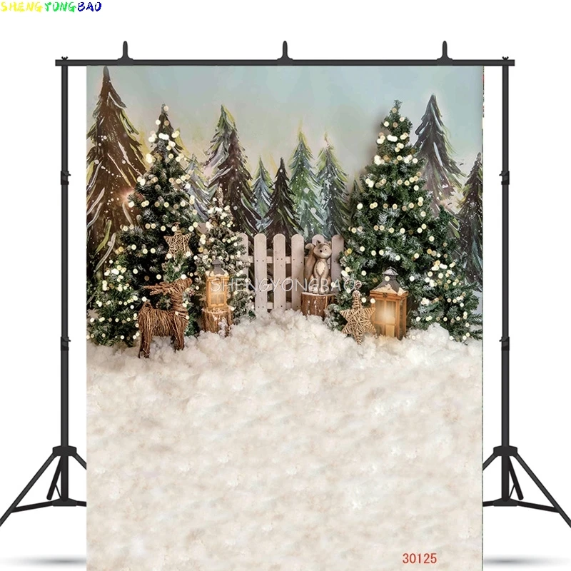 Vinyl Custom Christmas Tree Photography Backdrop Snow Gift Party Decor Kids Banner Background Holiday Photo Studio Prop DN-02