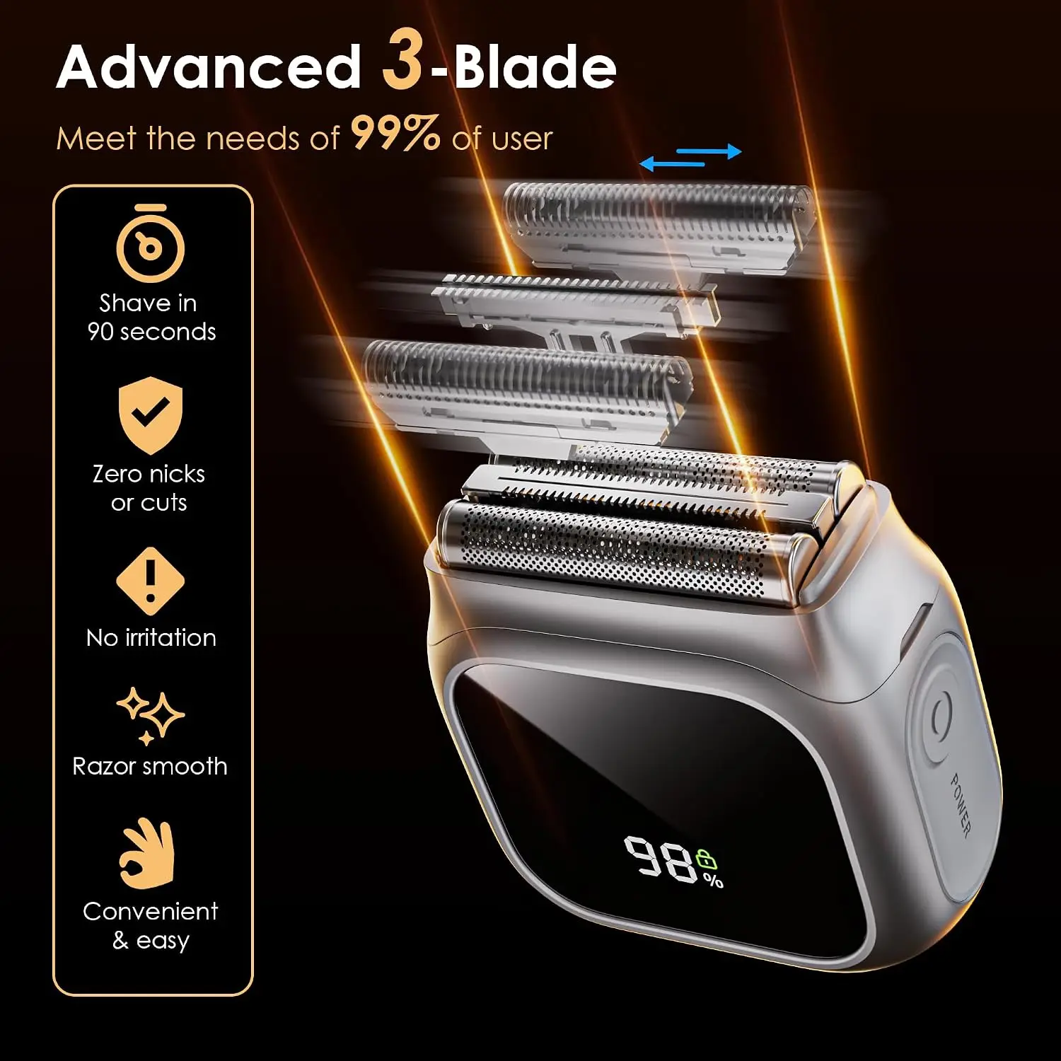 Mini Electric Smart Shaver Razor for Men with 20,000 RPM Motor,LED Display,3 Floating Blades,IPX7 Waterproof,Beard Trimmer Tool