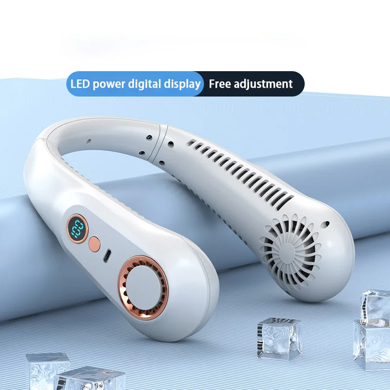 Xiao-مروحة رقبة USB صغيرة محمولة ، تحمل طويل ، شاشة رقمية ، مبرد هواء معلق بدون شفرات ، 3 سرعات ، رياضات صيفية