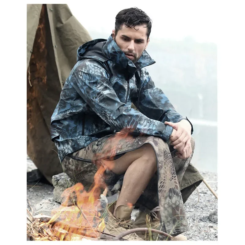 Lightweight Waterproof Breathable Camo Hooded Coat Windbreaker Outdoor Hiking Hunting Climbing Military Training Tactical image 3