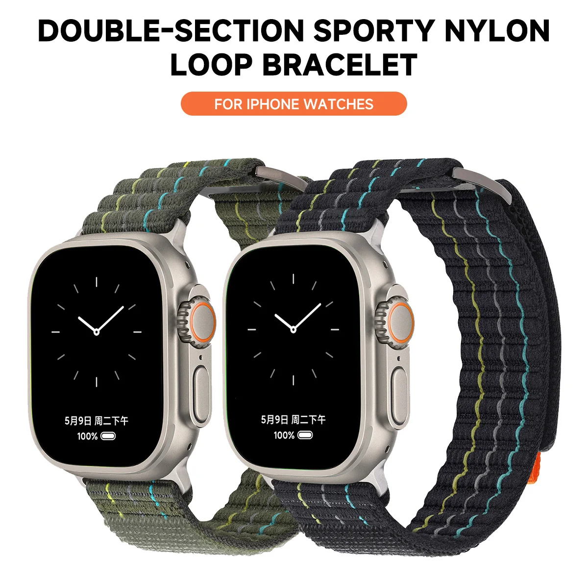 حزام جديلة نايلون لساعة أبل ، سوار رياضي خارجي ، حلقة ، iWatch S10 ، 9 ، 8 ، SE ، 7 ، 6 ، 5 ، 4 ، 10 Ultra ، 49 ، 46 ، 45 ، 44 ، 42 ، 41 ، 40 ، 38 ، جديد