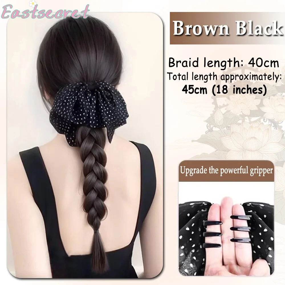 EAST Wig Braid Women Versatile Wave Dot Bow Tie Low Pony Tail Fried Dough Twists Braid Gripper Synthetic Wig Braid Pony Tail