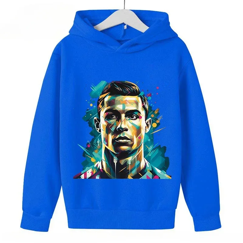 Children's Plus Hoodies Autumn and Winter Kid Pullover Blue Top for Boys Girls Ronaldo Avatar Printed Sweatshirt Baby Clothes