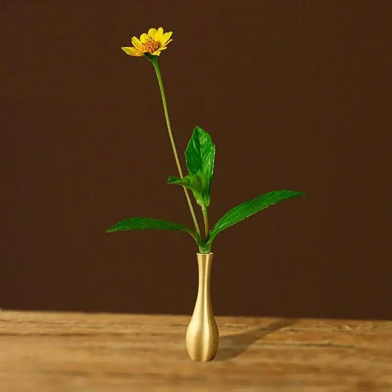 Mini Brass Flower Vase With Matte Gold Finish Compact Slim Design For Home Office Desktop Decor Single Flower Display