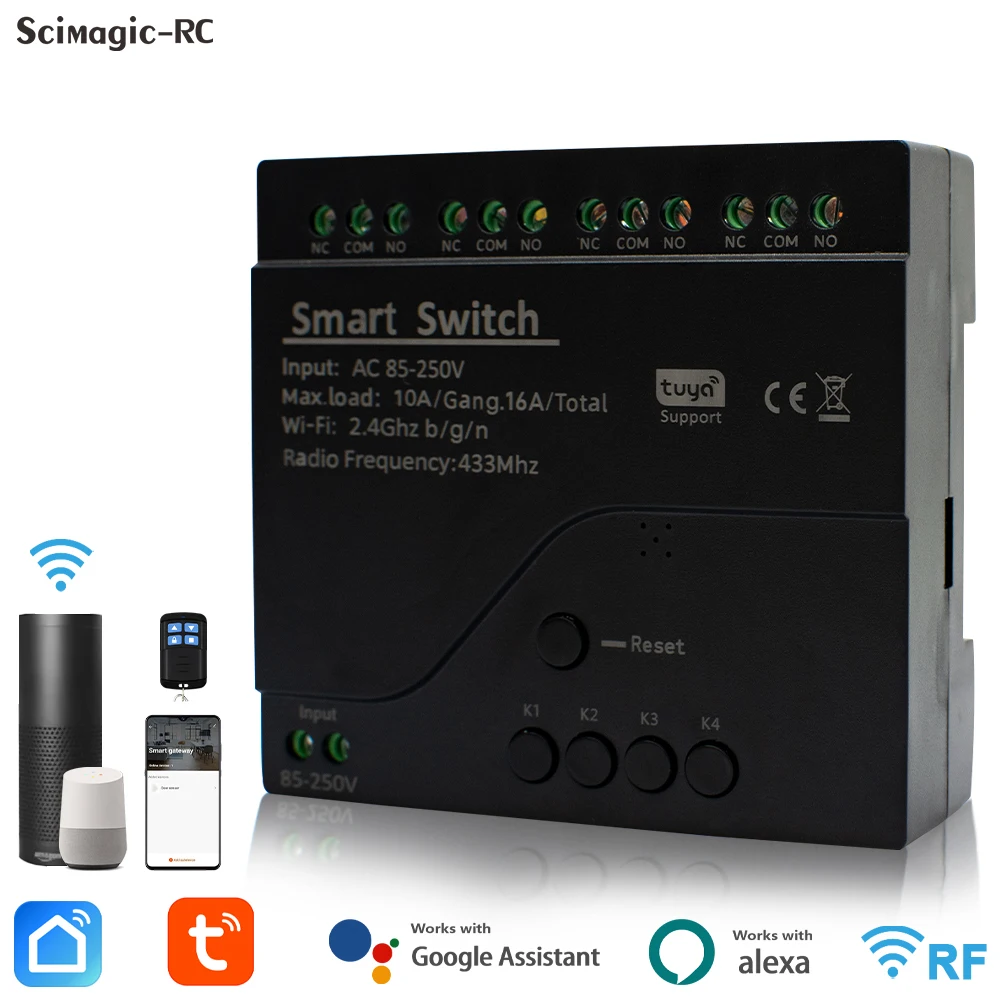

Black Style Tuya 4CH Wifi Smart Home Appliance Control Switch Module 220V 85-250V 10A Relay With Momentary Toggle Interlock Mode