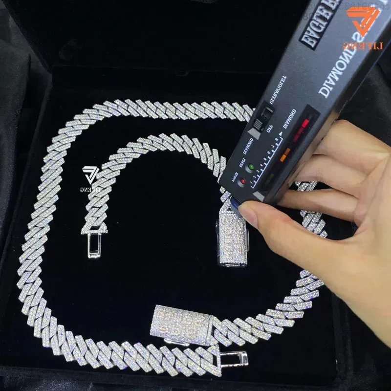 

14 мм индивидуальная застежка с именем VVS Chain Iced Out Moissnaite Diamond Cuban Link Chain Серебряное ожерелье 925 пробы для мужчин Очаровательное ювелирное ожерелье