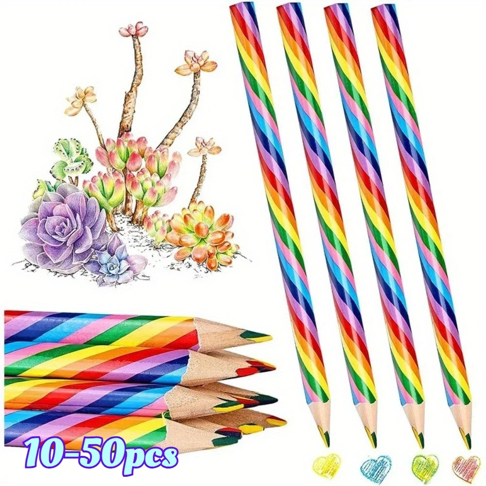 10-50pcs Rainbow Pencil, Wooden Hexagonal Color Pencil HB, Four Colors in One Core, Creative for Kids Students Drawing Writing