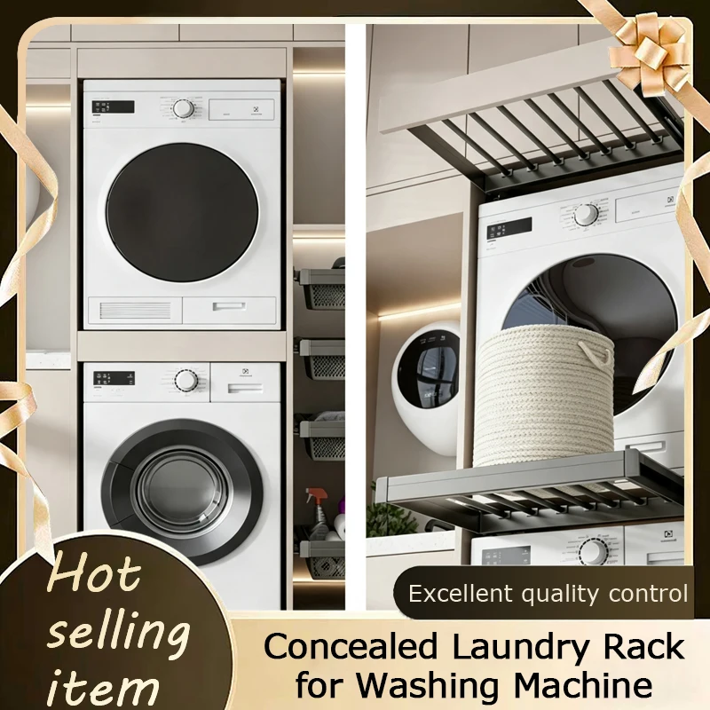 Sturdy Space Saving Adjustable Retractable Pull Out Pants Rack With Hidden Slide Rail For Washing Machine Balcony Cabinet Use