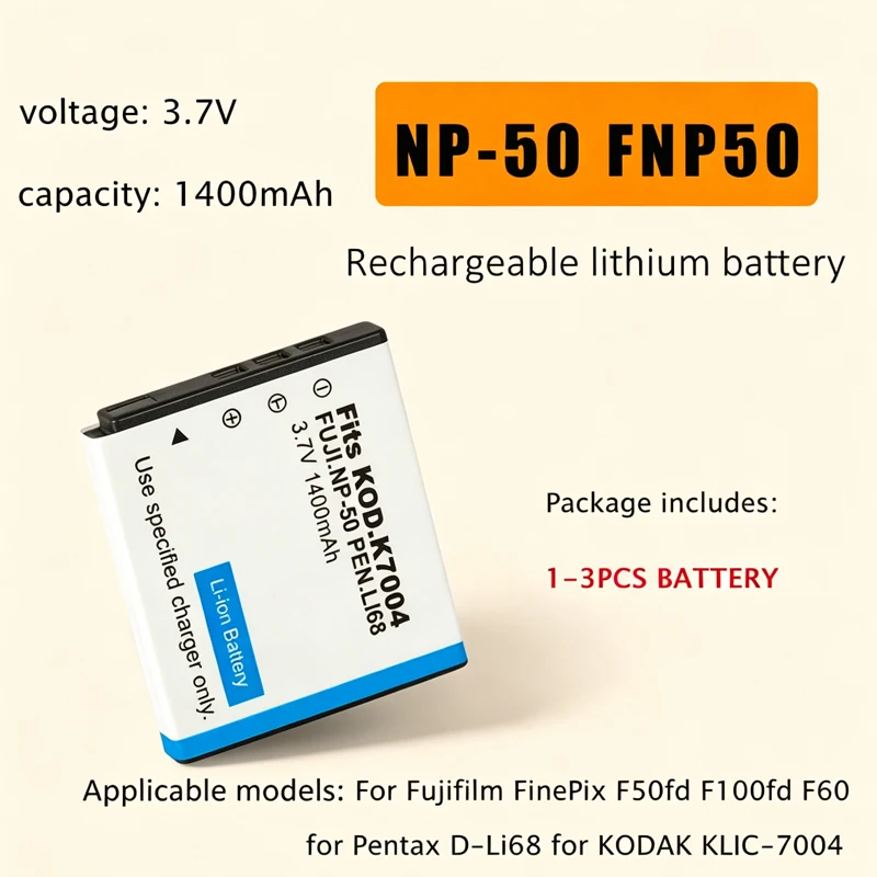 NP-50 FNP50 Camera Battery 3.7V 1400mAh for Fujifilm FinePix F50fd F100fd F60 Fd for Pentax D-Li68 for KODAK KLIC-7004