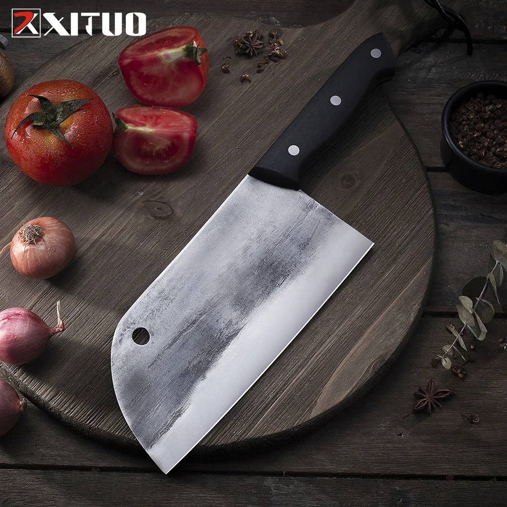 XITUO Hand-forged Old-Fashioned Chef Knives Full Tang Chopping Slicing Kitchen Knife High Carbon Steel Butcher Knife Meat Knife