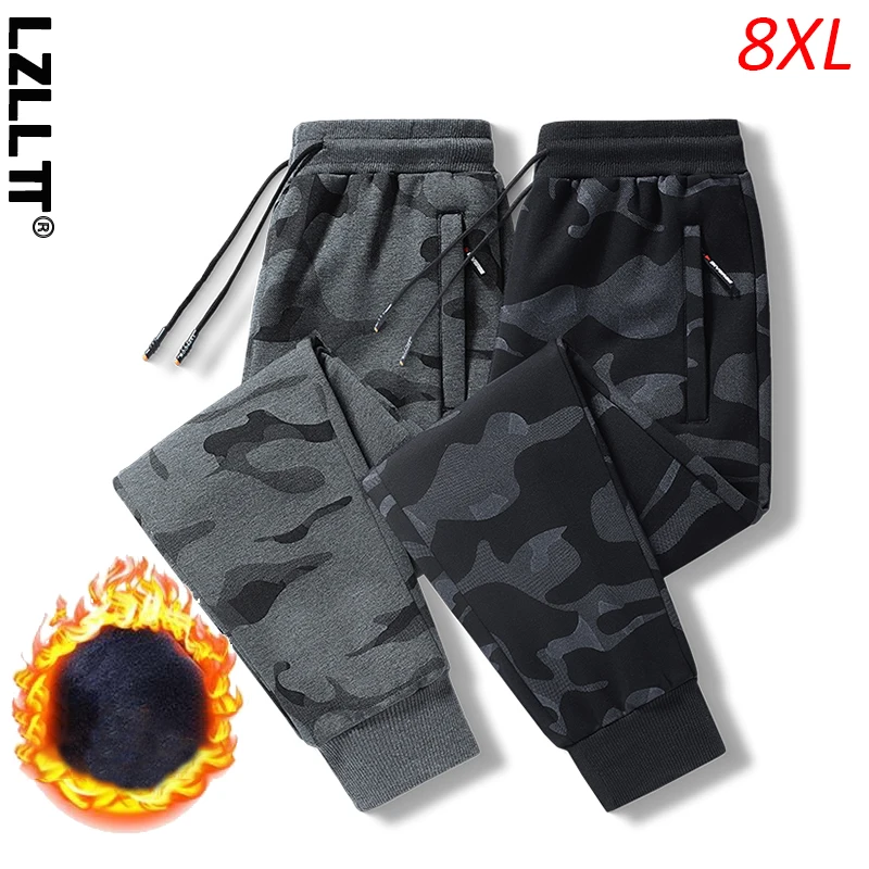 

Autumn Winter Men Causal Camouflage Jogger Pants Sweatpants Mens Drawstring Fleece Trousers Sports Pants Male Large Size 7XL 8XL