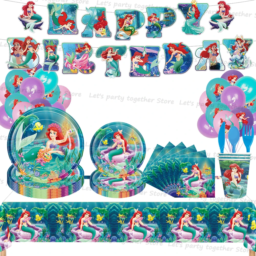 The Little Mermaid Ariel Princess Disney Birthday Party Supplies Party Decoration And Table Accessories Girls Family Tableware