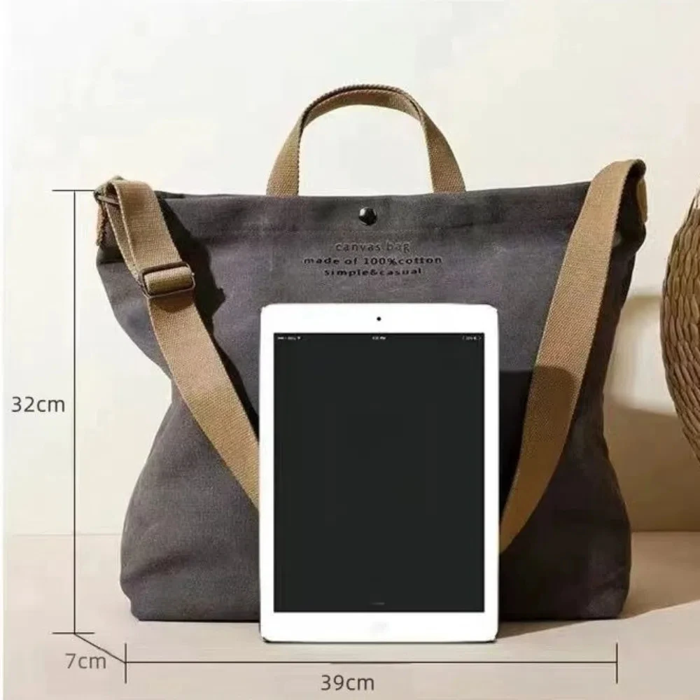 Upgrade Canvas Shoulder Tote Bag Large Capacity Zipper Shopping Bags Solid Color Casual Handbags for Women Girls image 6