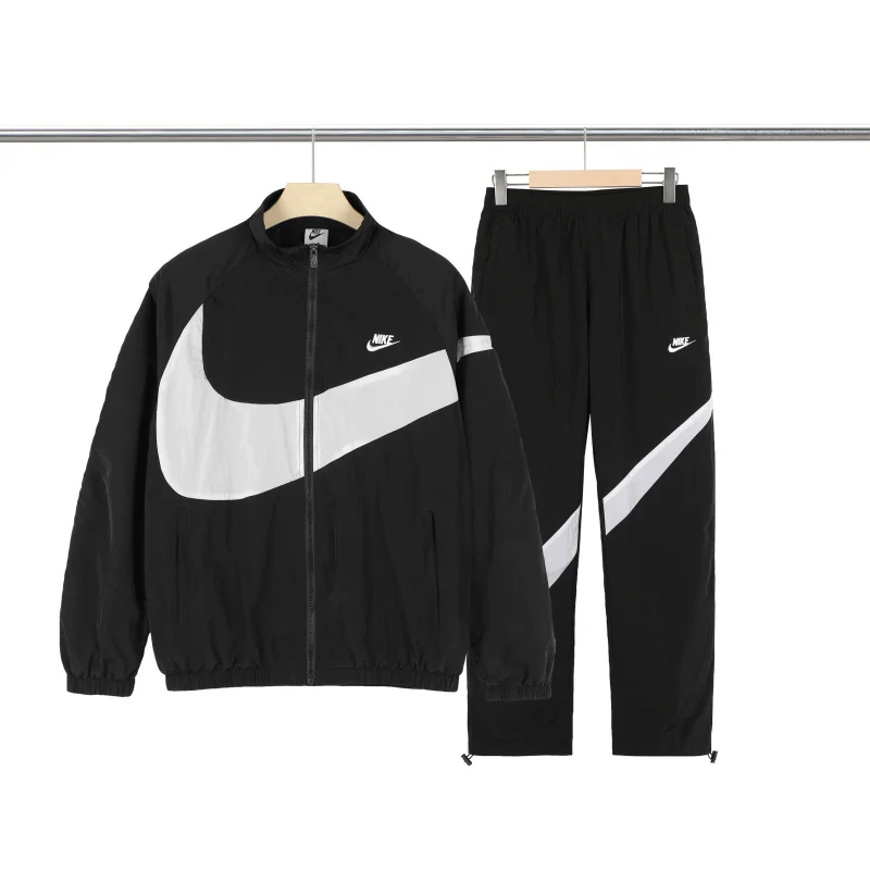 Nike Men's Retro Color Block Full Zip Jacket Sportswear Windbreaker Casual Outfit Big Swoosh Woven Tracksuit Set Athletic