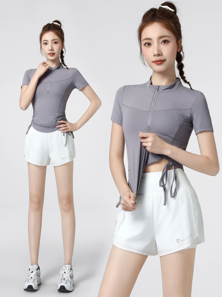 

Women's Running Sport Set f Zipper Badminton Clothes Qui Dry ort Sve Fitn Training Yoga Outfit Two-Piece Suit
