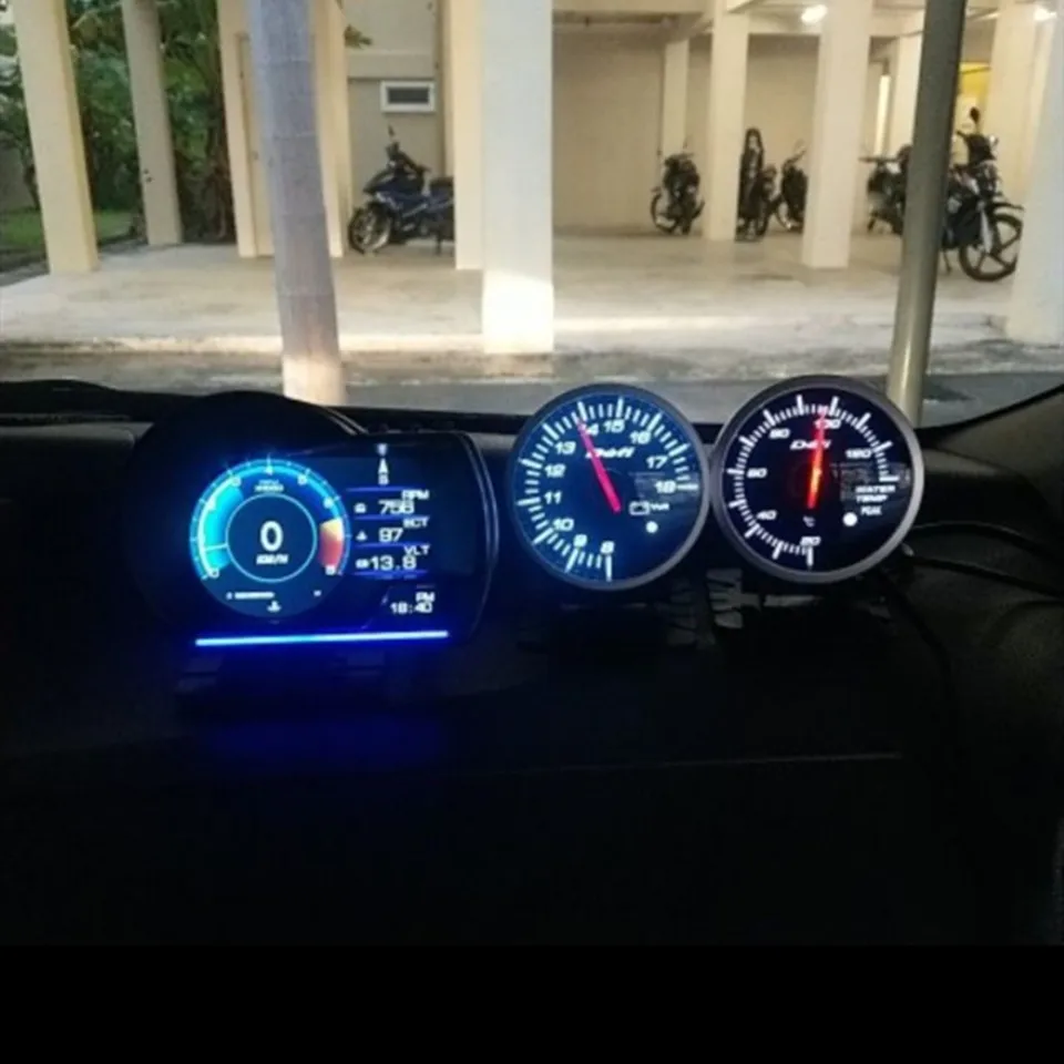 KAOLALI Affichage Tête Haute HUD OBD2 + GPS Double Système - Vitesse, Turbo, Alarme, Température, Boussole, Compatible La Plupart Des Voitures