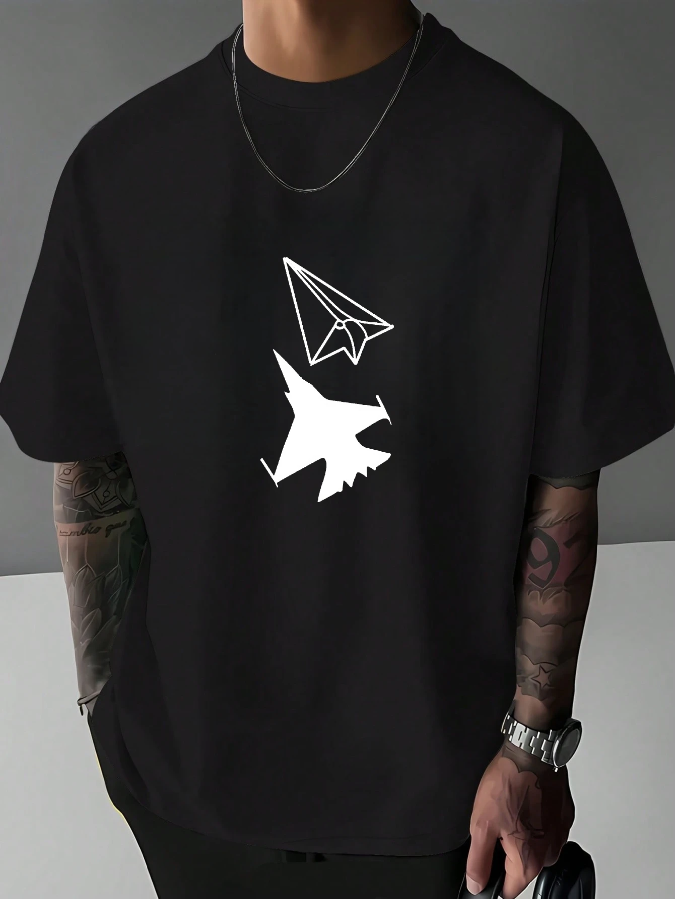 Mens Minimalist Aviation T Shirt Paper Plane Fighter Jet Graphic Print Short Sleeve Crew Neck Casual Cotton Male Fashion Tee
