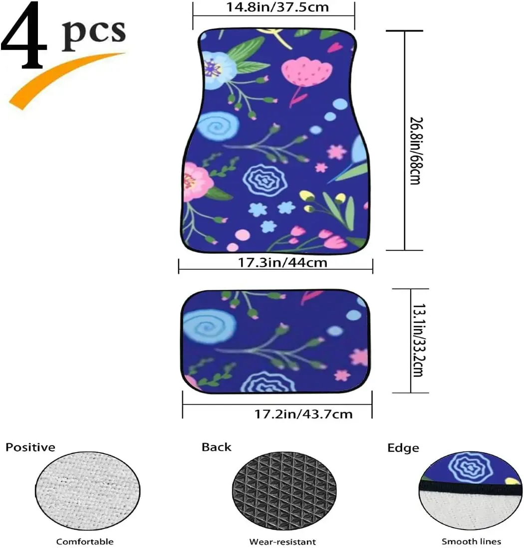 Car Floor Mats Cute Hand Drawn Flowers Pastel Print Design Carpet Car SUV Truck Floor Mats 4 Pcs, Truck Floor Mats