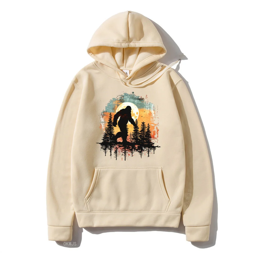 Hoodies Sweatshirts Men Woman Fashion Bigfoot With Trees And Retro Print Autumn Winter Fleece HipHop Hoody Male Brand Casual Top