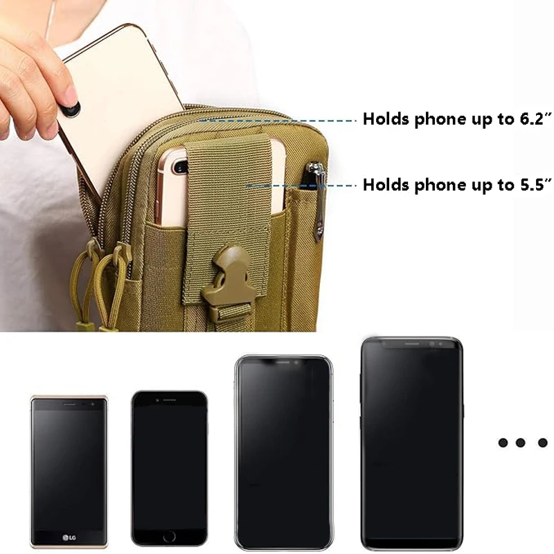 Bolsa de cintura vertical à prova d'água para telefone masculino de 6,8 polegadas |   Bolsa de Armazenamento para Cintura com Presilha para Cinto e Slot para Mosquetão