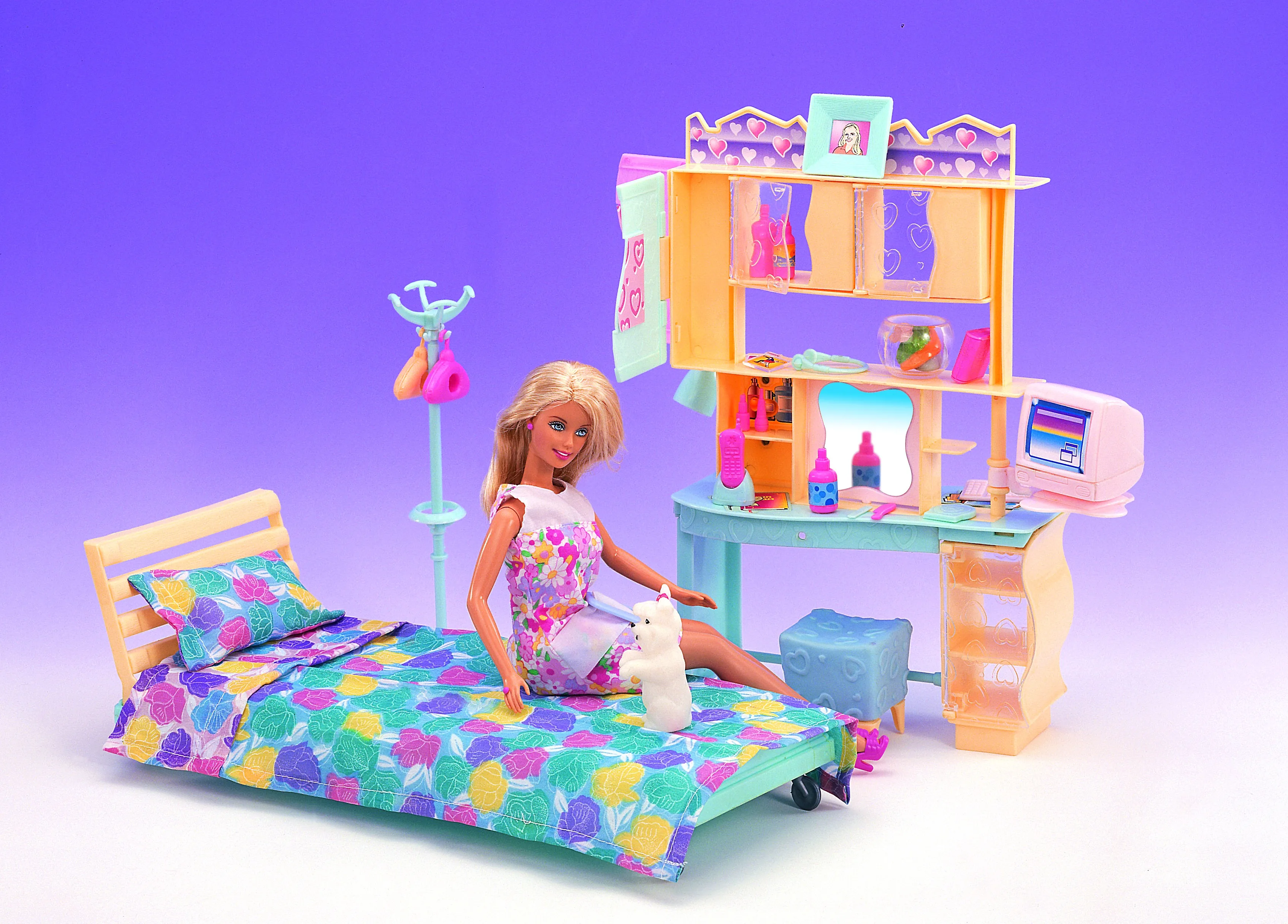12 joints 6 points 30cm doll bedroom for 30cm Accessorie furniture pink princess bed + dresser set DIY toys