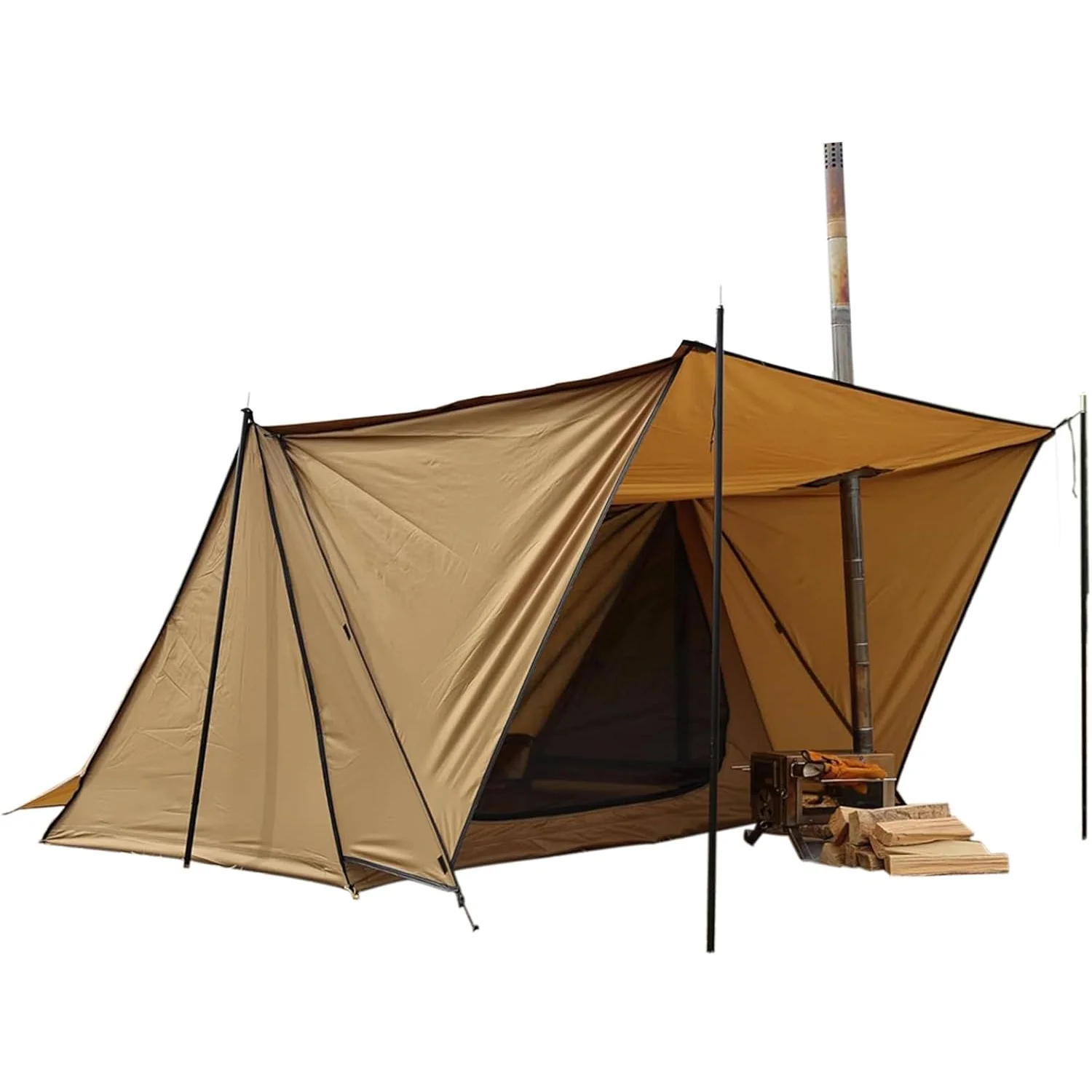 Hot Tent with Stove Jack 1-3 People Waterproof Sunproof Fire-Retardant Bushcraft Shelter with Vestibule Outdoor Camping Tent