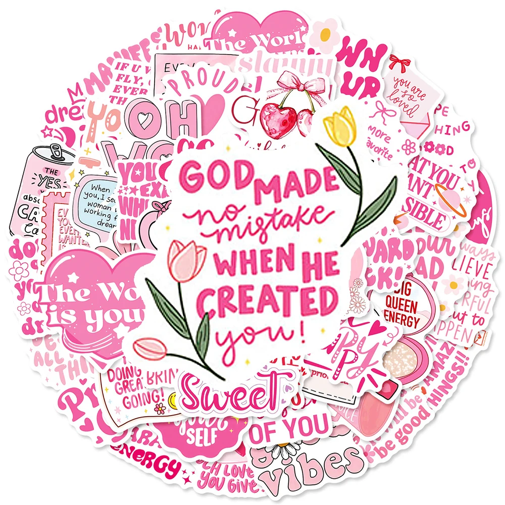 

10/30/50pcs INS Style Pink Cute Inspirational Graffiti Stickers for Skateboard Stationery Laptop Phone DIY Aesthetic Sticker Toy