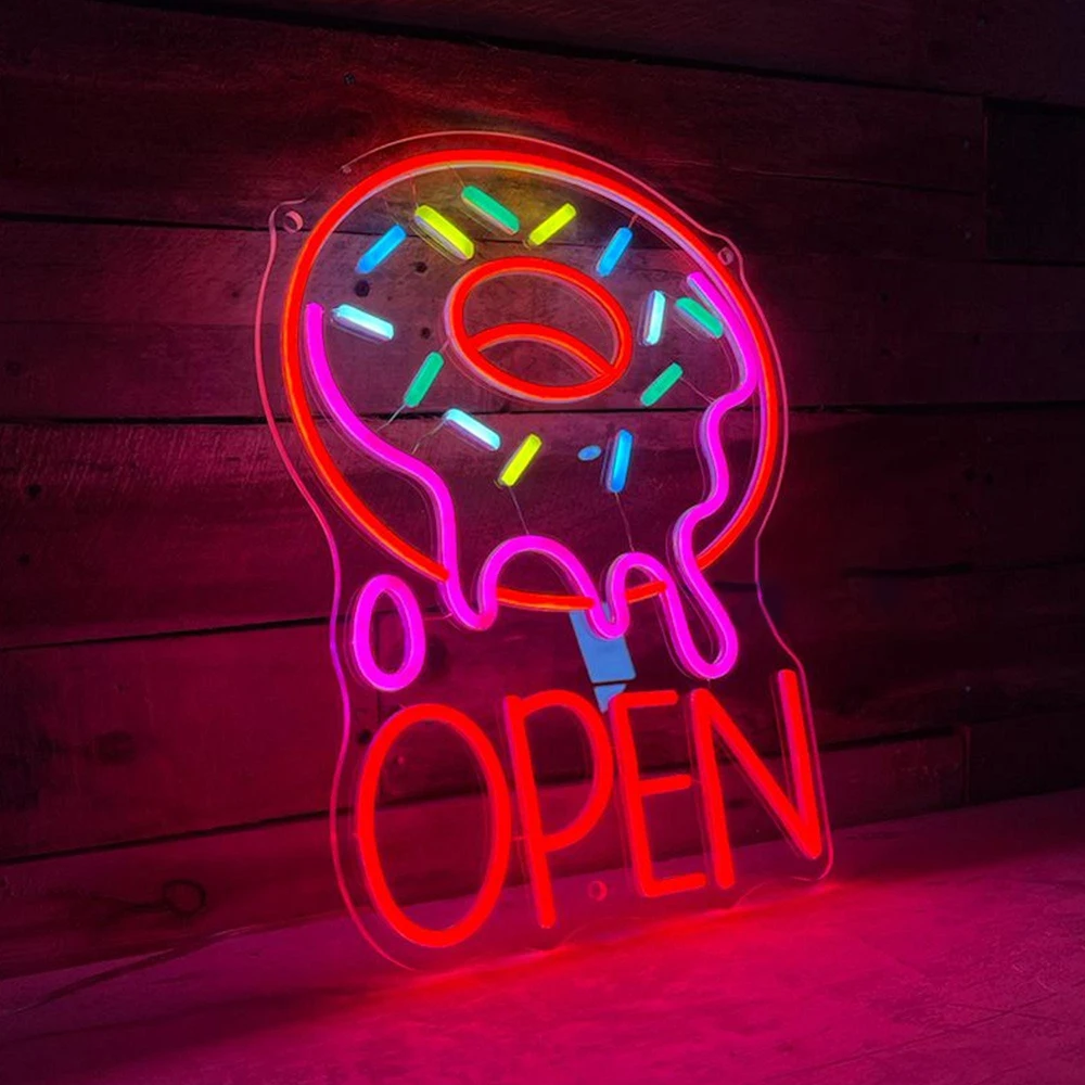 Bagel Open Neon Sign Donut Neon Sign Sweet Food Shop Wall Decoration Lamp Bakery Store Decor Custom Neon Welcome Led Light