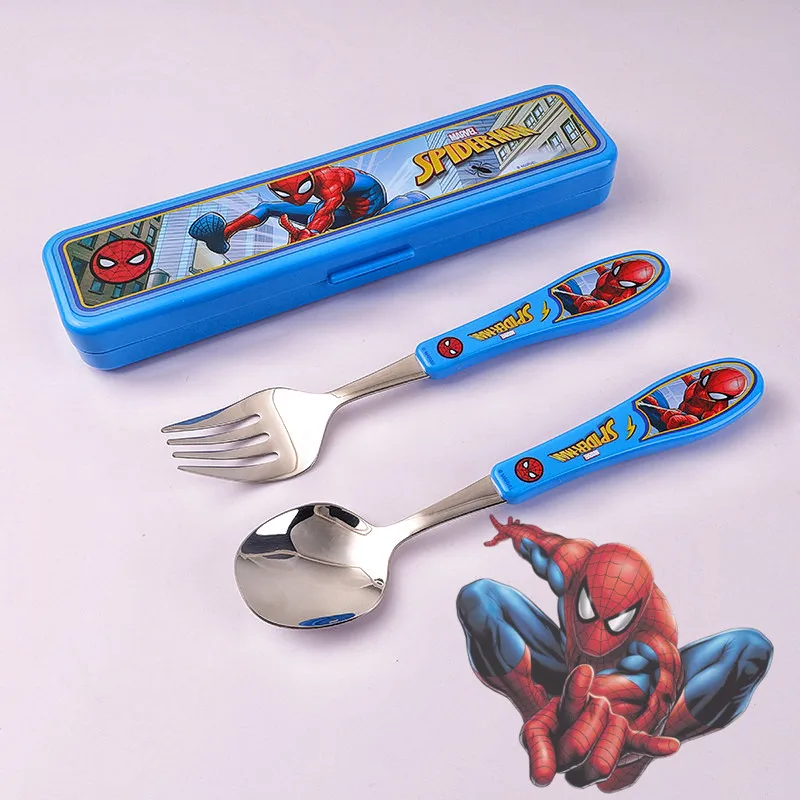 2pcs Superhero Spiderman Cartoon toy Tableware Spoon Cross Fork Soup Spoon Set Dining Lunch Hulk Anime Figures Party kids Toys