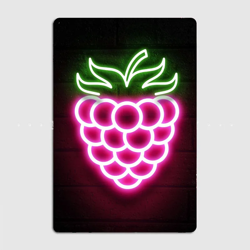 Raspberry Neon Sign fruit Metal Sign Pub Club Cool Neon Sign Vintage Garage Home Printing Wall Decor Tin Poster Room Decoration