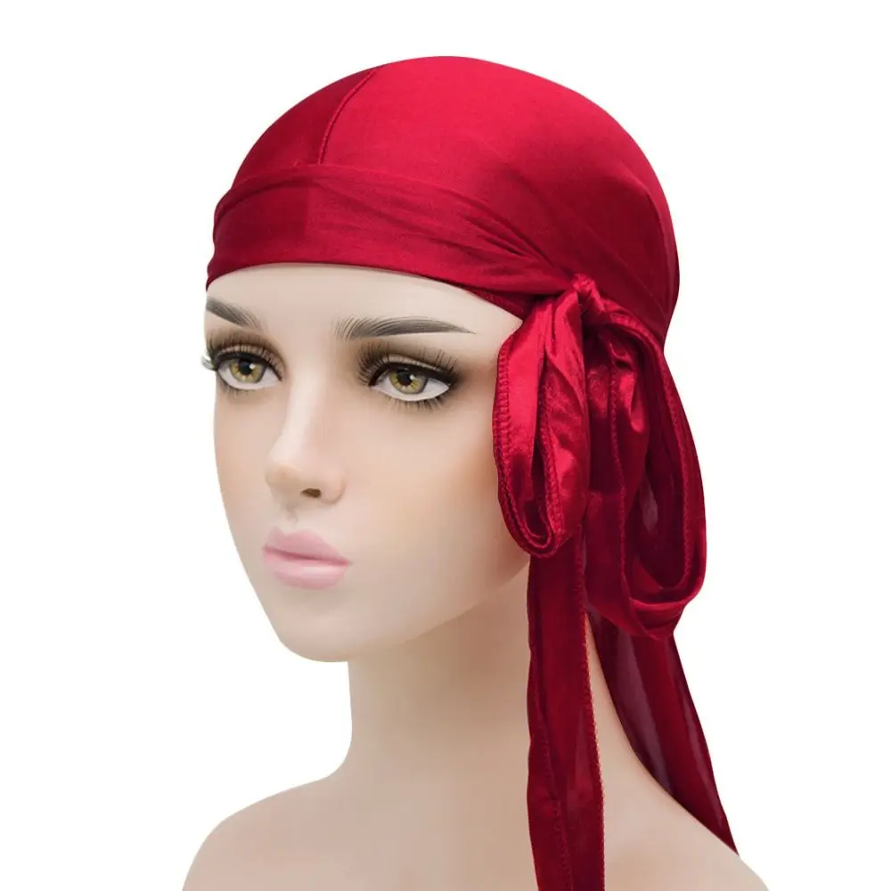 Fashion Pre-Tied Bandana Elastic Breathable Silk Durag Adjustable Men Women Head Wrap