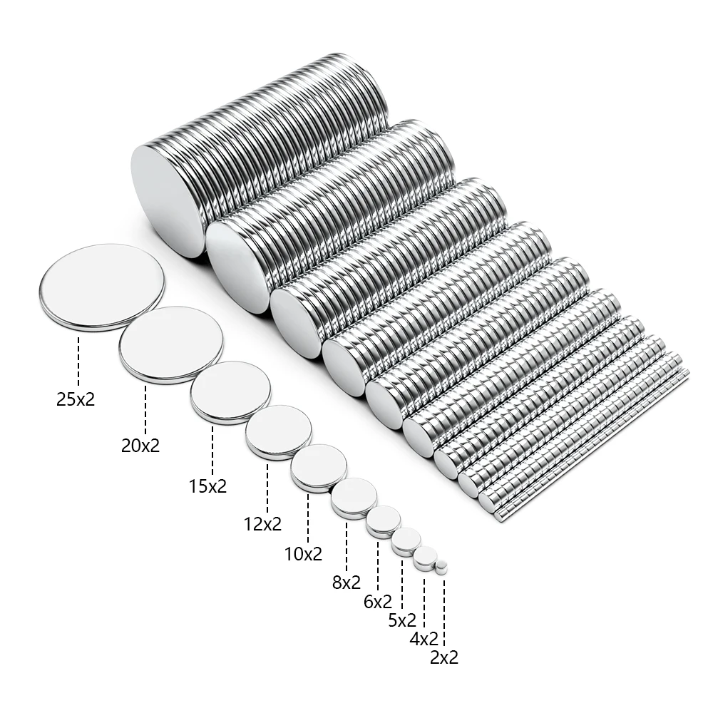2x2/4x2/5x2/6x2/8x2/10x2/12x2/15x2/20x2/25x2mm N35 imán súper fuerte redondo magnético NdFeB imanes de disco potentes de neodimio