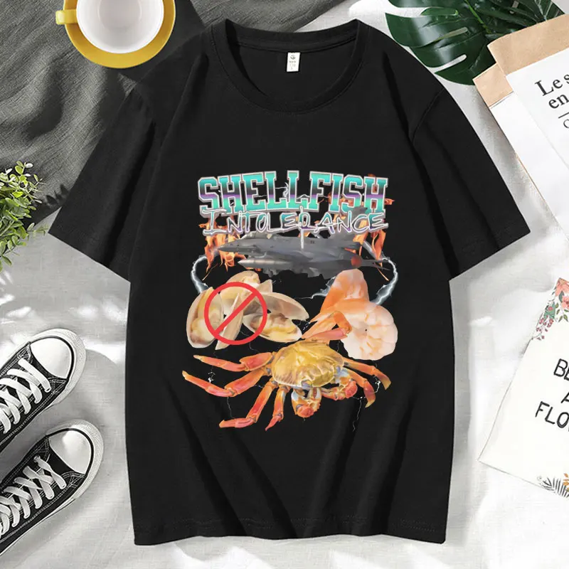 Funny Meme Shellfish Allergy T Shirt Humorous Shellfish T-Shirt Men's Clothing Vintage Harajuku Oversized Short Sleeves Male