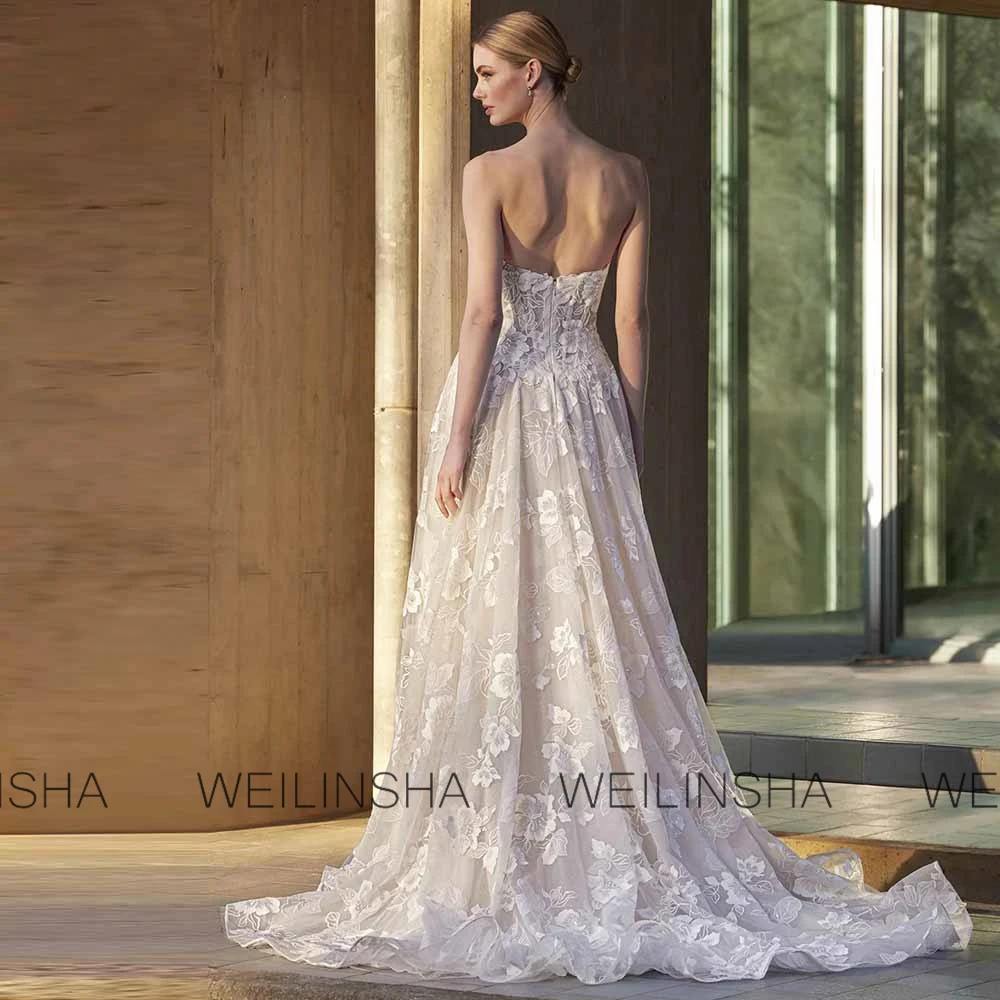 فساتين زفاف الكنيسة حالمة الدانتيل ألف خط فساتين حفلات الزفاف العاج حمالة زين Ruched سستة فستان الزفاف المرأة طويلة #2