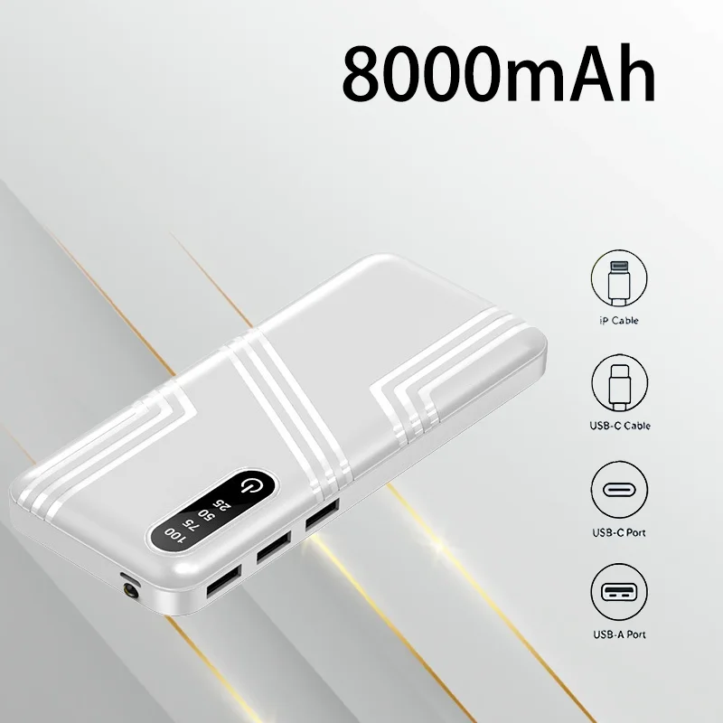 

8000mAh Portable Power Bank Built-in Cable Outdoor Mobile Power Supply Reliable for Emergency Camping and All Smart Devices